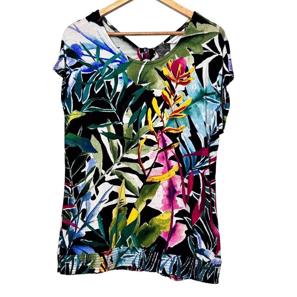 Christopher & Banks Black Tropical Floral Cap Sleeve Top